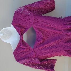 SALE - Iz Byer Mini Fit and Flare Dress Maroon Purple Lace 3/4 Sleeve
